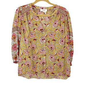 ba&sh Vlad Shirt Yellow Multicolor Floral Button Front Boho - Size Medium
